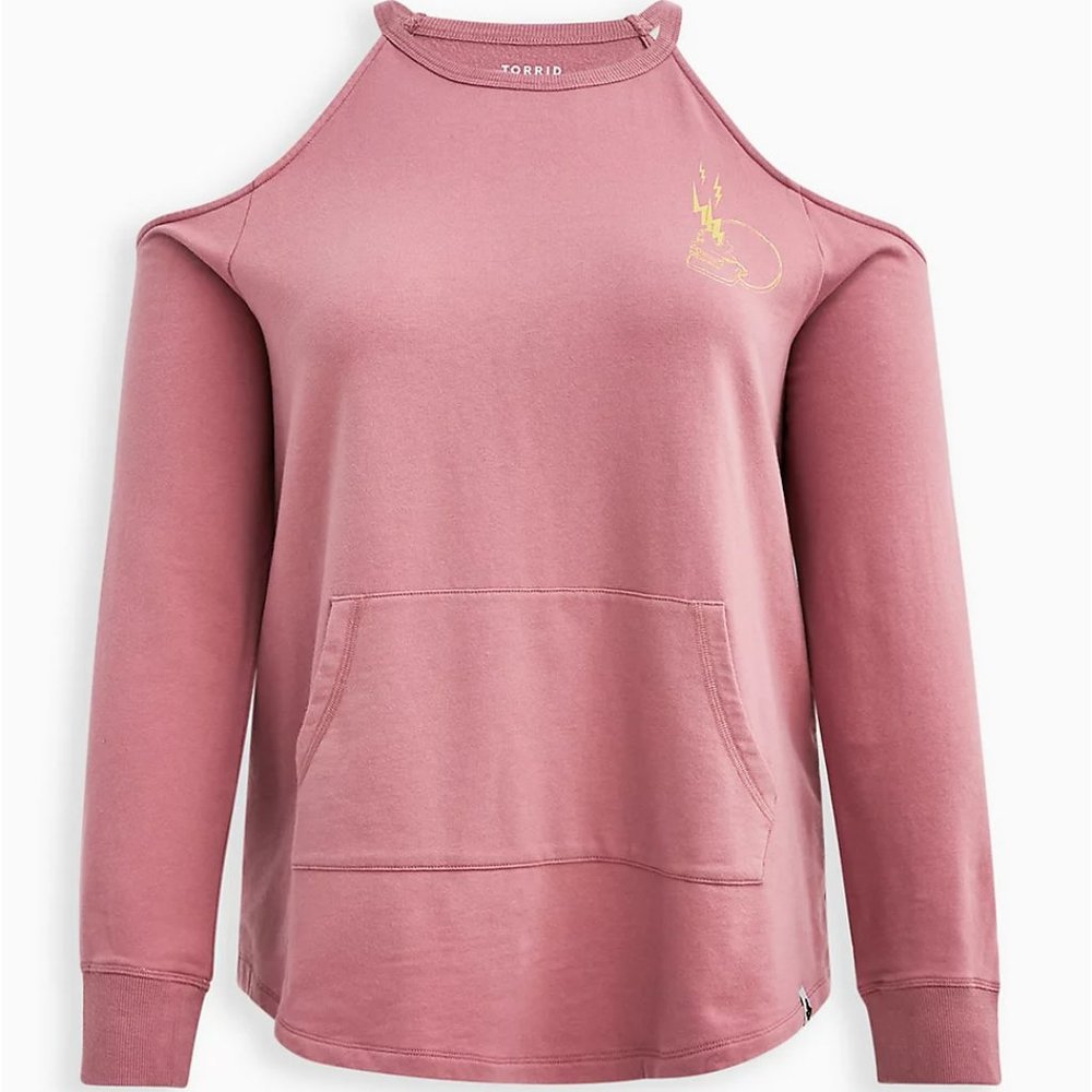 NWT Torrid Active Pink Gold Skull Cold Shoulder French Terry Sweatshirt 2 2X